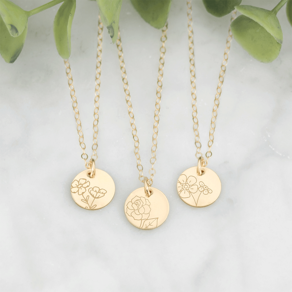 Graceful Floral Minima3/8" Disc Necklace - Personalized and Meaningful Handcrafted Jewelry