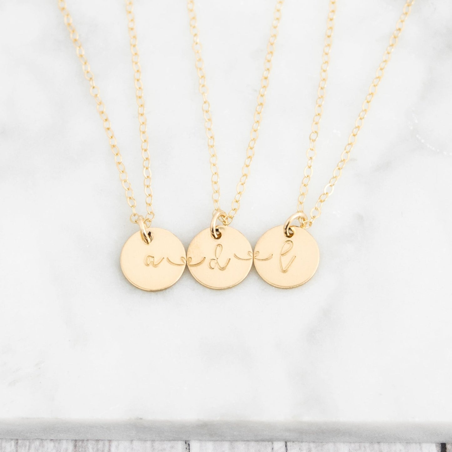 Connecting Heartstrings best friend BFF necklace in gold-filled. Heartstrings Disc Necklace Set - Personalized Connection Jewelry. Set of 3.