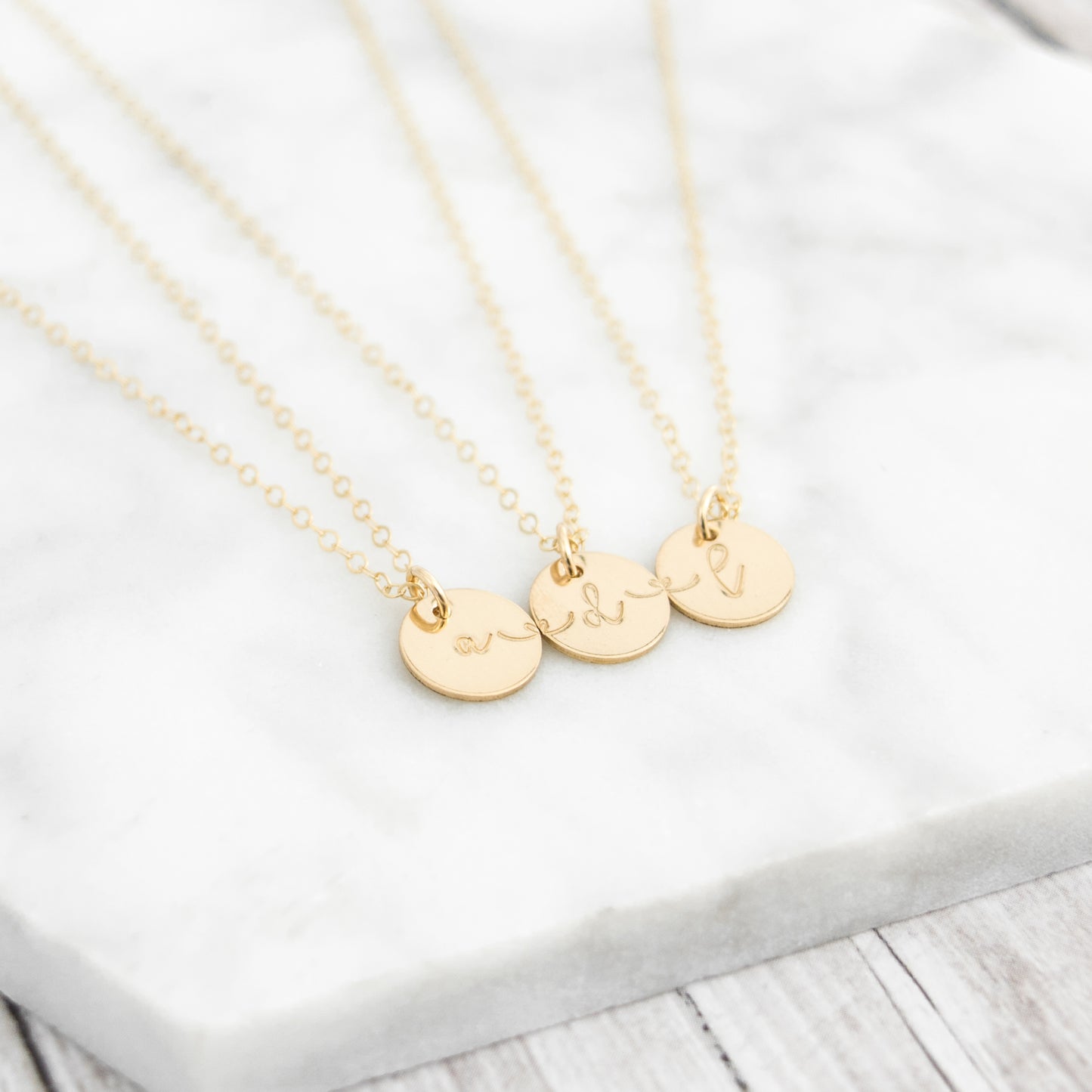 Connecting Heartstrings best friend BFF necklace in gold-filled. Heartstrings Disc Necklace Set - Personalized Connection Jewelry. Set of 3.