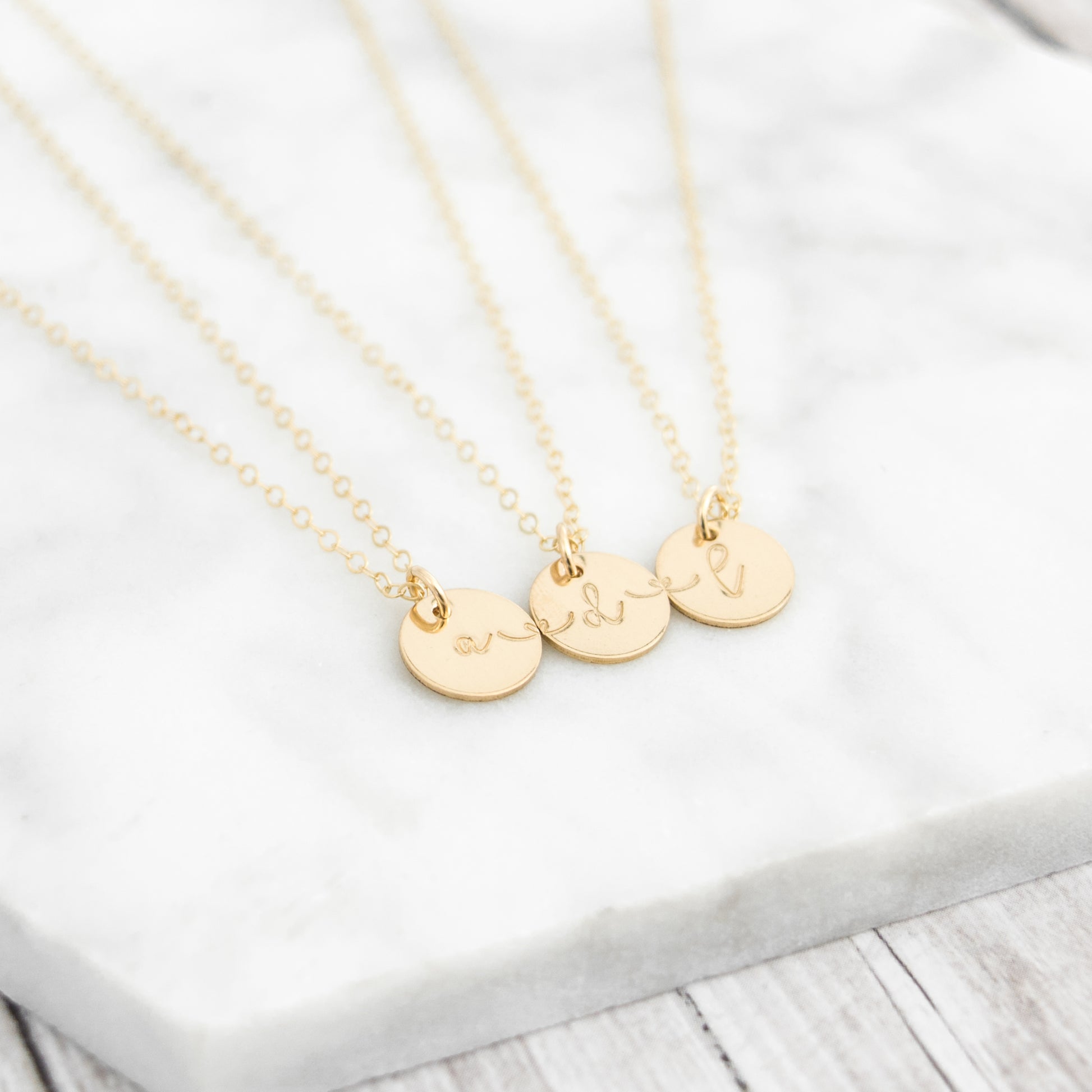 Connecting Heartstrings best friend BFF necklace in gold-filled. Heartstrings Disc Necklace Set - Personalized Connection Jewelry. Set of 3.