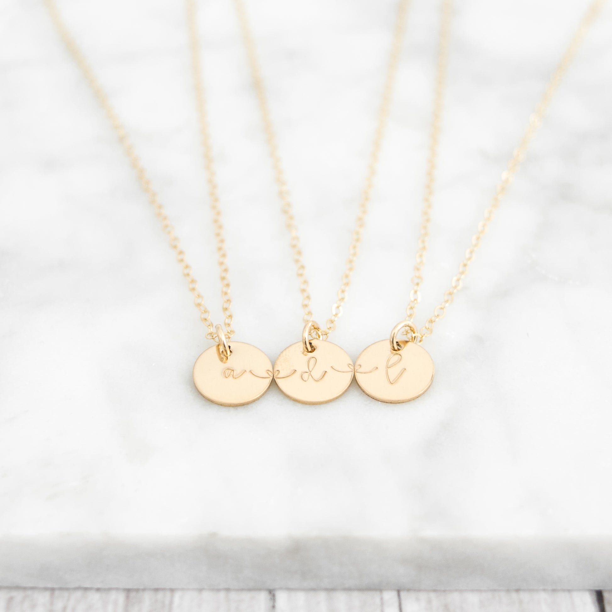 Connecting Heartstrings best friend BFF necklace in gold-filled. Heartstrings Disc Necklace Set - Personalized Connection Jewelry. Set of 3.