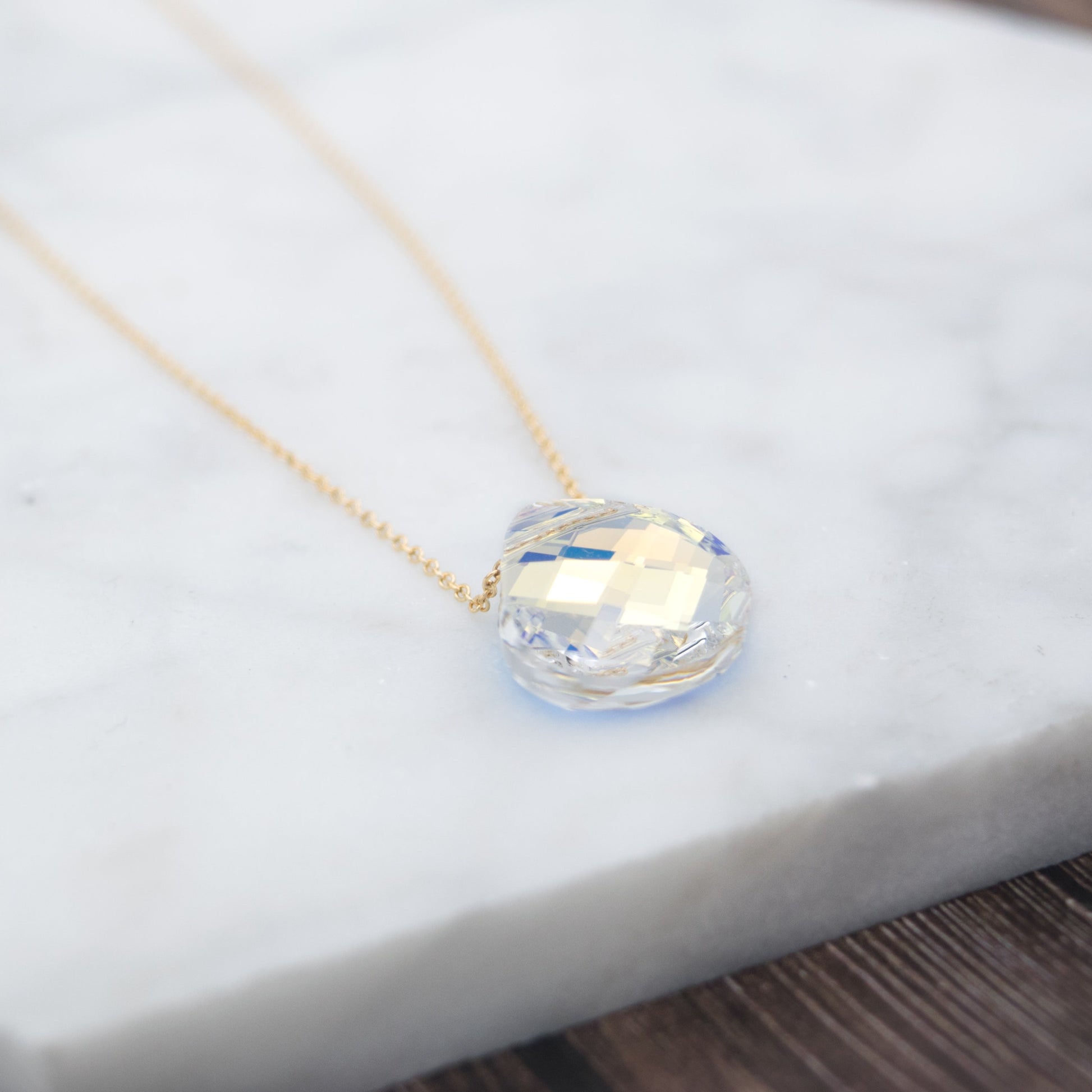 Ashley Swarovski rainbow crystal pendant necklace in 14k gold-fill