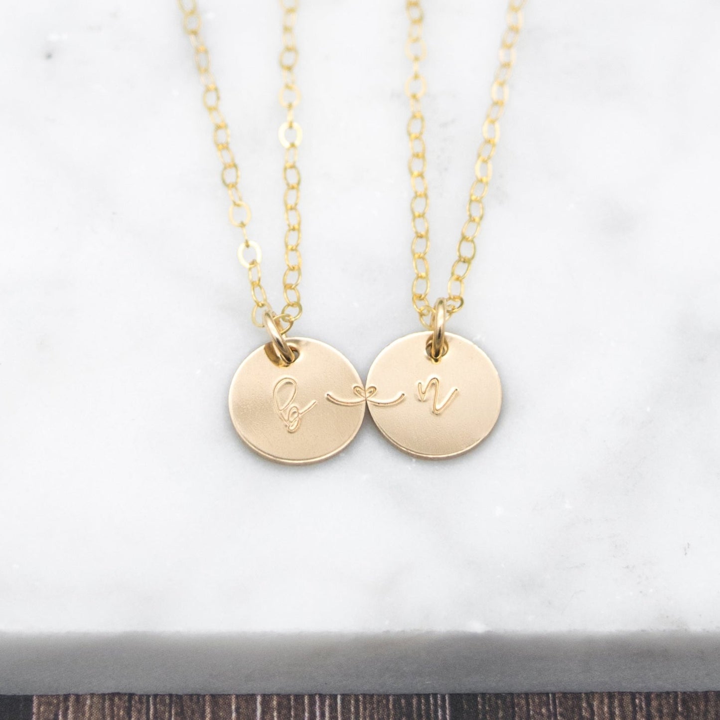 Connecting Heartstrings best friend BFF necklace in gold-filled. Heartstrings Disc Necklace Set - Personalized Connection Jewelry. Set of two necklaces.