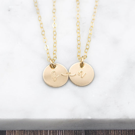 Connecting Heartstrings best friend BFF necklace in gold-filled. Heartstrings Disc Necklace Set - Personalized Connection Jewelry. Set of two necklaces.