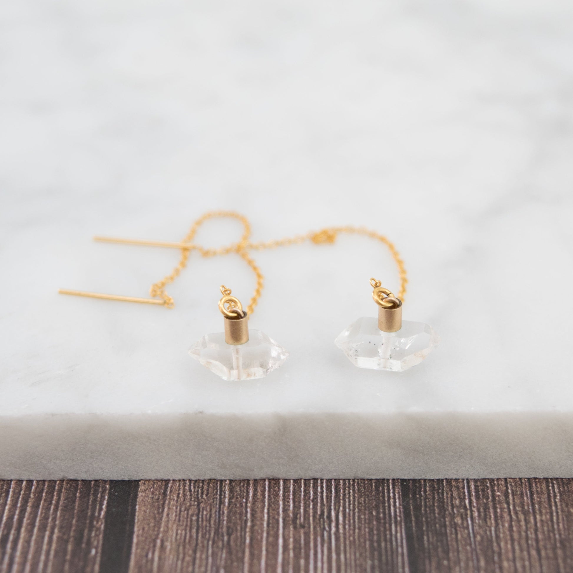 Modern Herkimer Threader Earrings - Sleek and Subtle Gemstone Handcrafted Jewelry