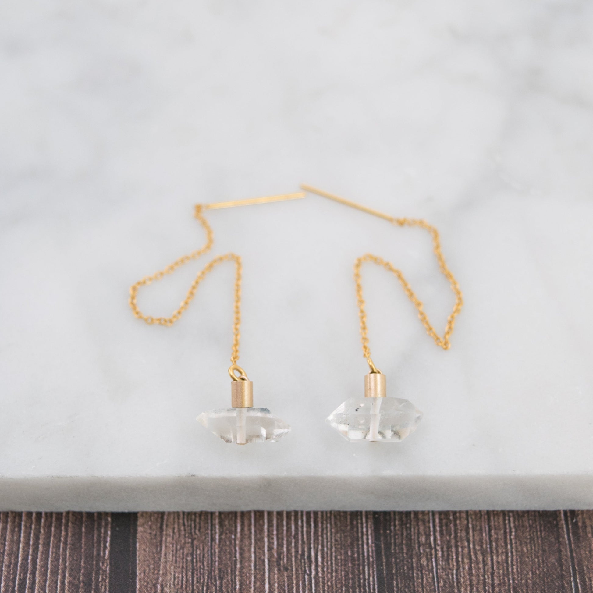 Modern Herkimer Threader Earrings - Sleek and Subtle Gemstone Handcrafted Jewelry