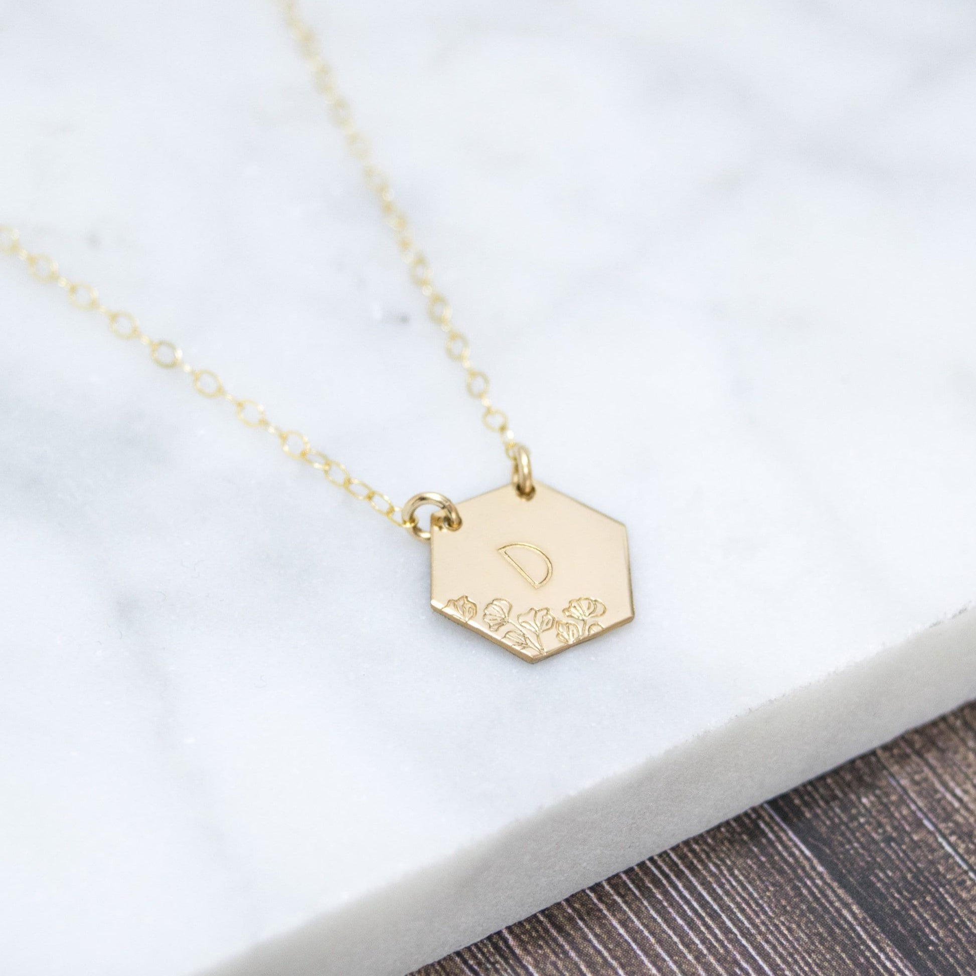 Nature-Inspired Joy Hexagon Initial Necklace - Personalized and Elegant Handcrafted Jewelry