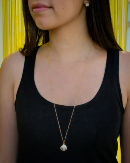 Long Gold Crystal Glass Teardrop Necklace