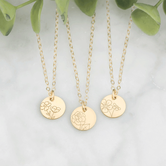 Graceful Floral Minima3/8"  Disc Necklace - Personalized and Meaningful Handcrafted Jewelry