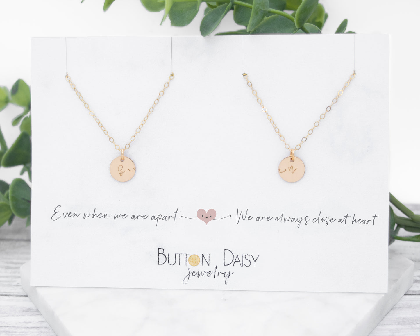 Connecting Heartstrings best friend BFF necklace in gold-filled with quote "Even when we are apart, we are always close at heart"