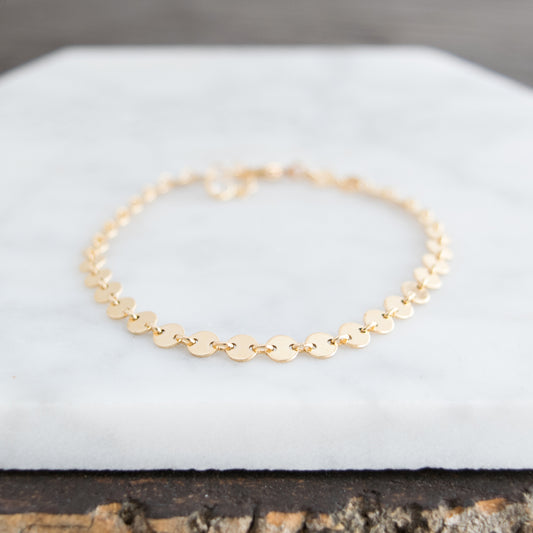 Disc chain bracelet with 1/2" extension in 14k gold-fill