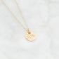 Floral Minima hand stamped 3/8" mini disc necklace with various flower options to choose from in 14k gold-fill