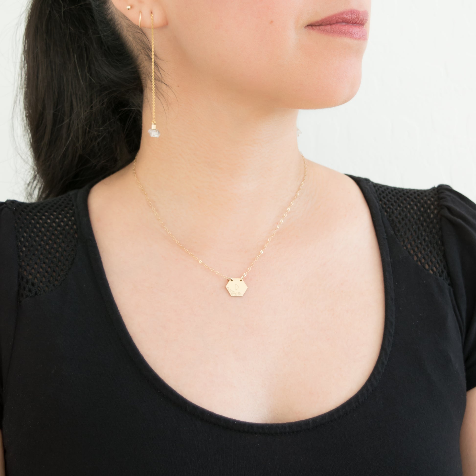 Nature-Inspired Joy Hexagon Initial Necklace - Personalized and Elegant Handcrafted Jewelry
