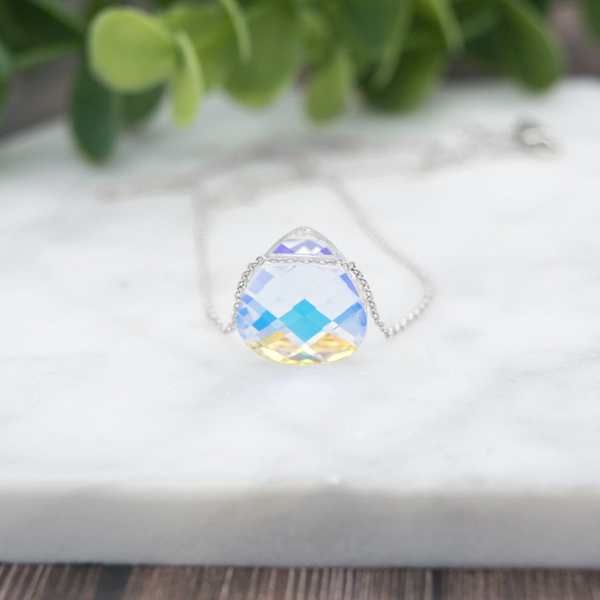 Ashley Swarovski rainbow crystal pendant necklace in sterling silver