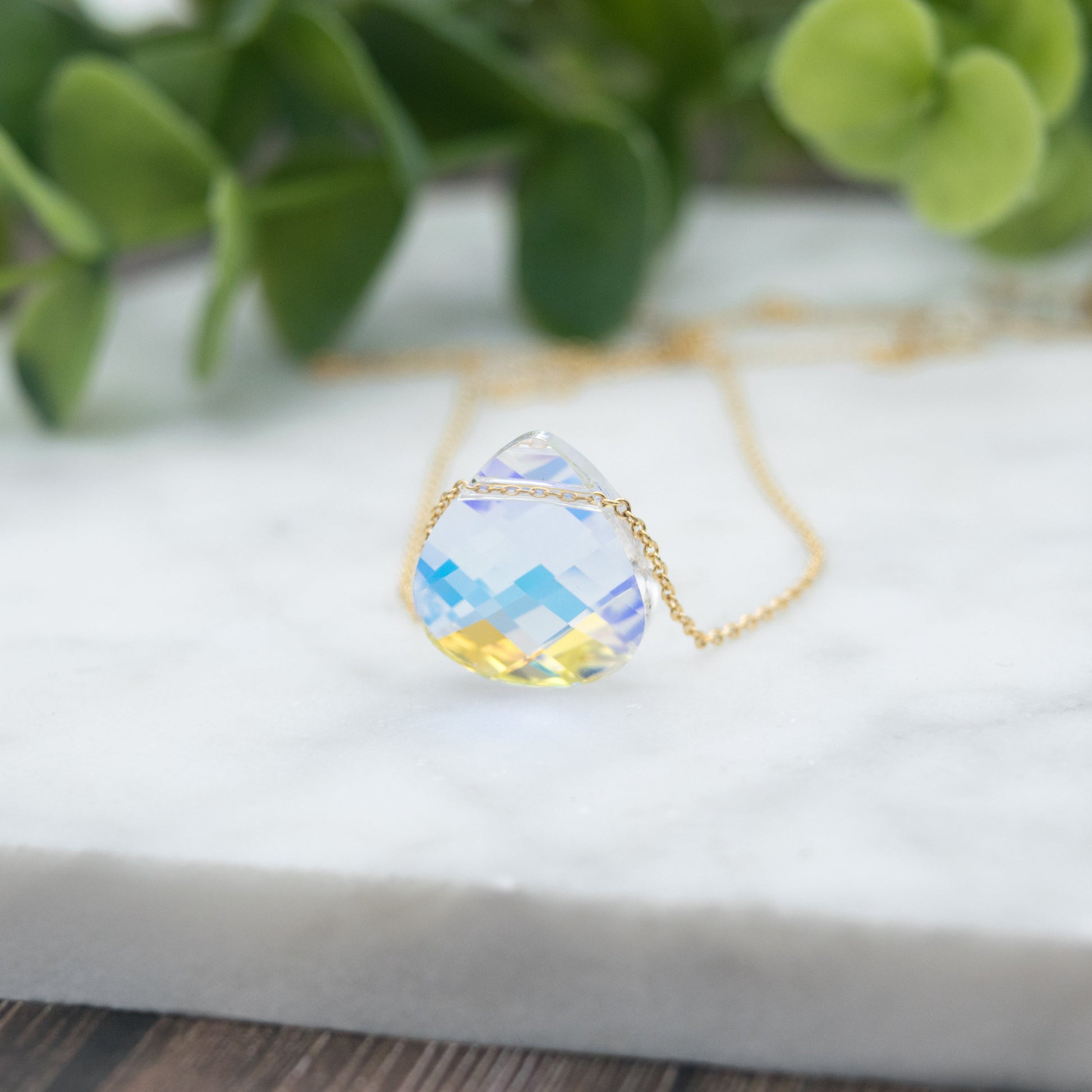 Ashley Swarovski rainbow crystal pendant necklace in 14k gold-fill