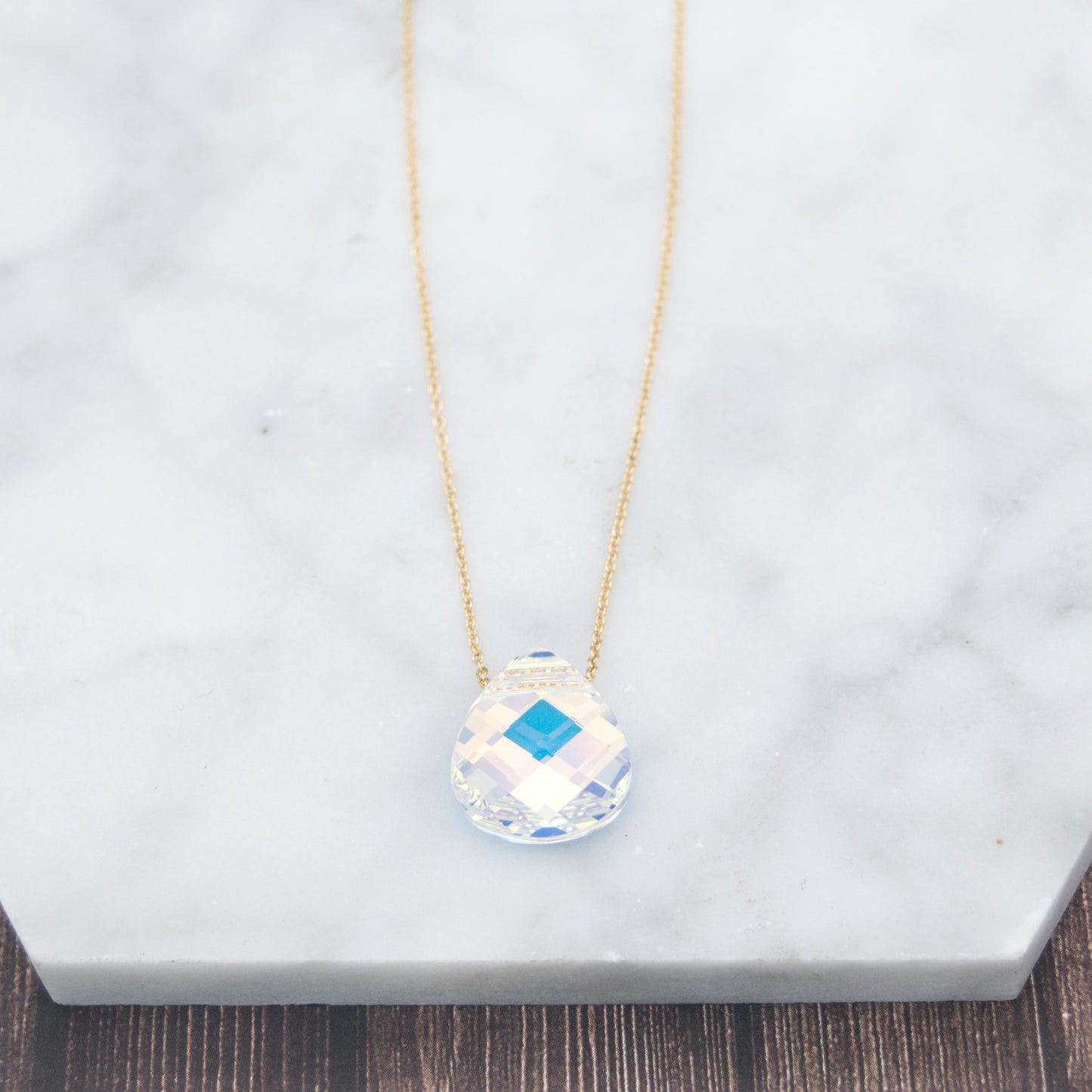 Ashley Swarovski rainbow crystal pendant necklace in 14k gold-fill