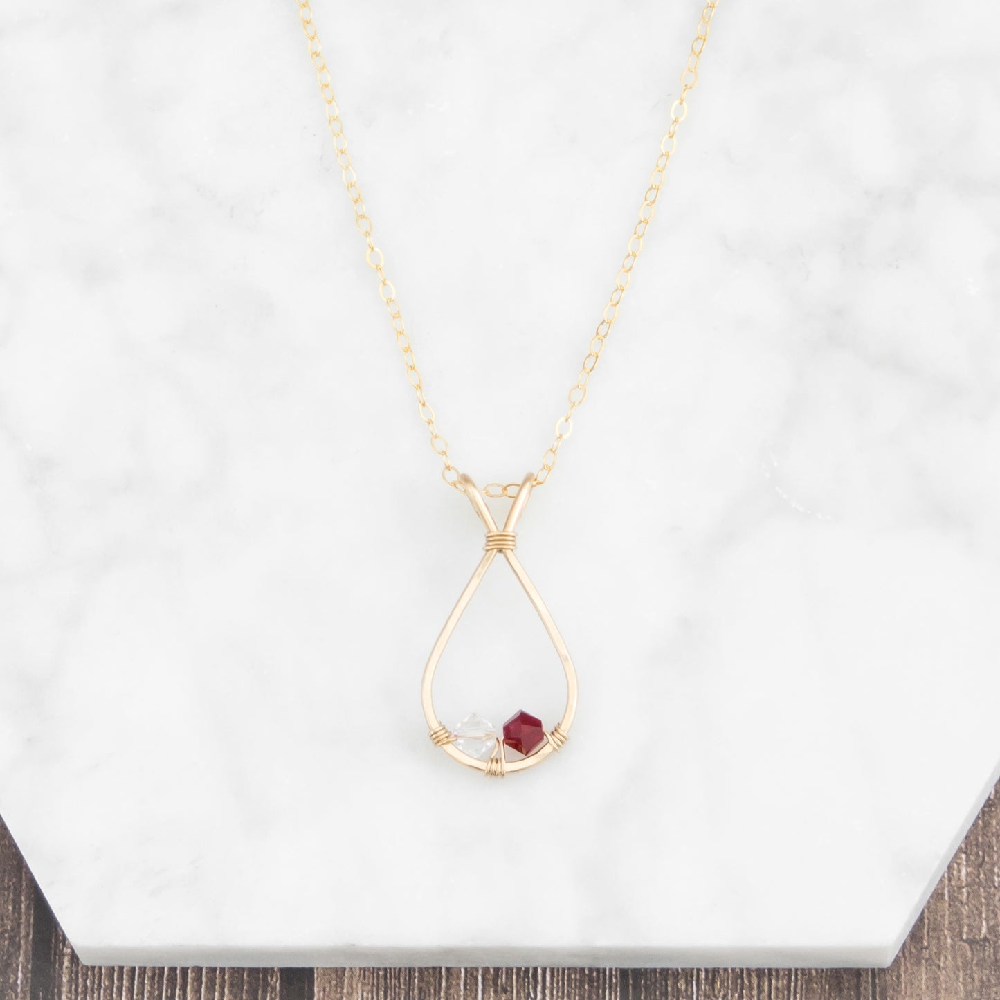 Emma Swarovski birthstone drop pendant necklace in 14k gold-fill with choice of birthstones