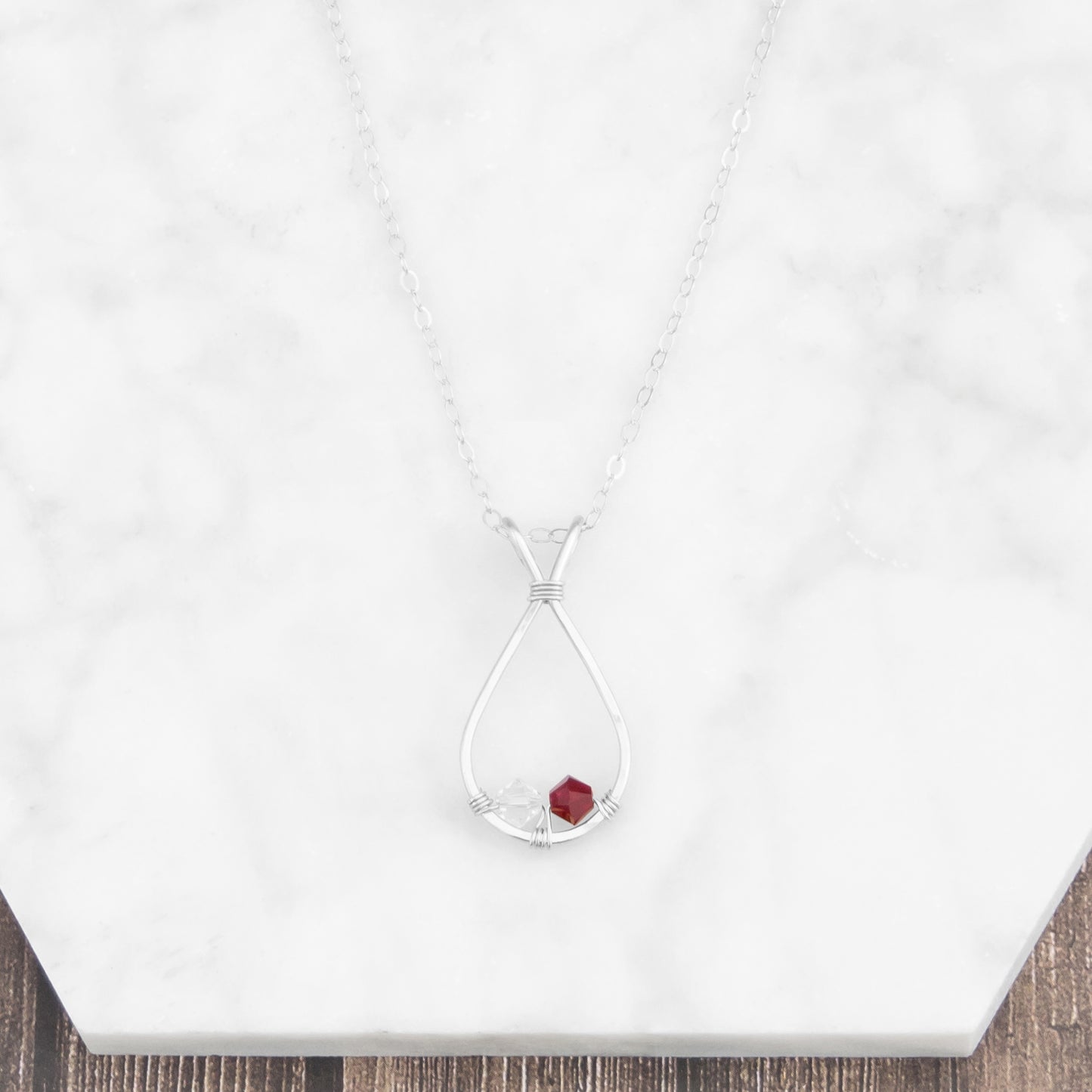 Emma Swarovski birthstone drop pendant necklace in sterling silver with choice of birthstones