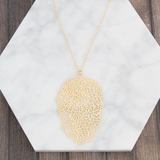 Long Filigree Leaf Necklace