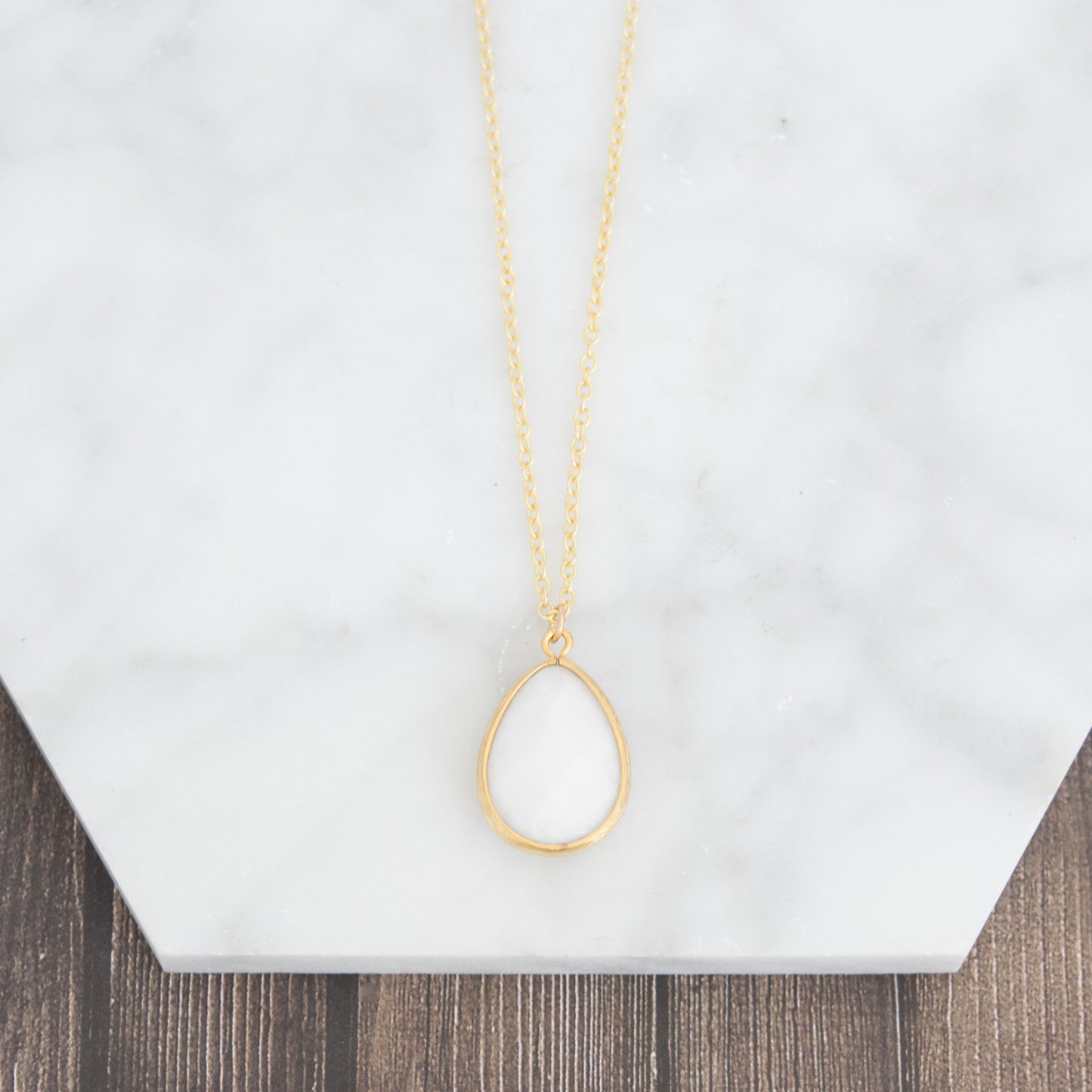 Long Gold Teardrop Pendant Necklace