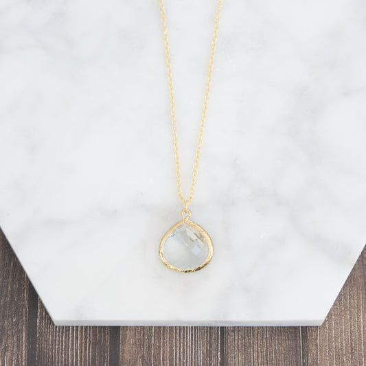 Long Gold Crystal Glass Teardrop Necklace