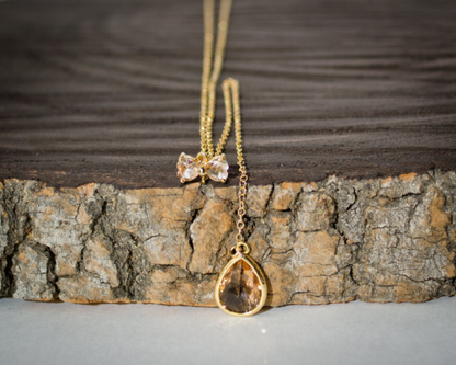 Bow Tie Teardrop Pendant Lariat Necklace