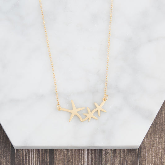 Triple Starfish Pendant Necklace