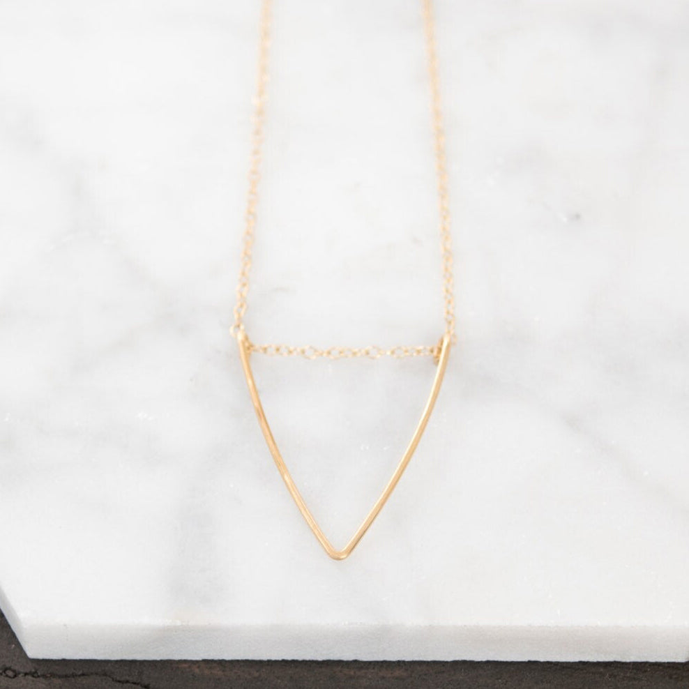 Hand formed and hammered v-shaped triangle pendant on a 14k gold-filled cable chain necklace, mix and match pendant and chain