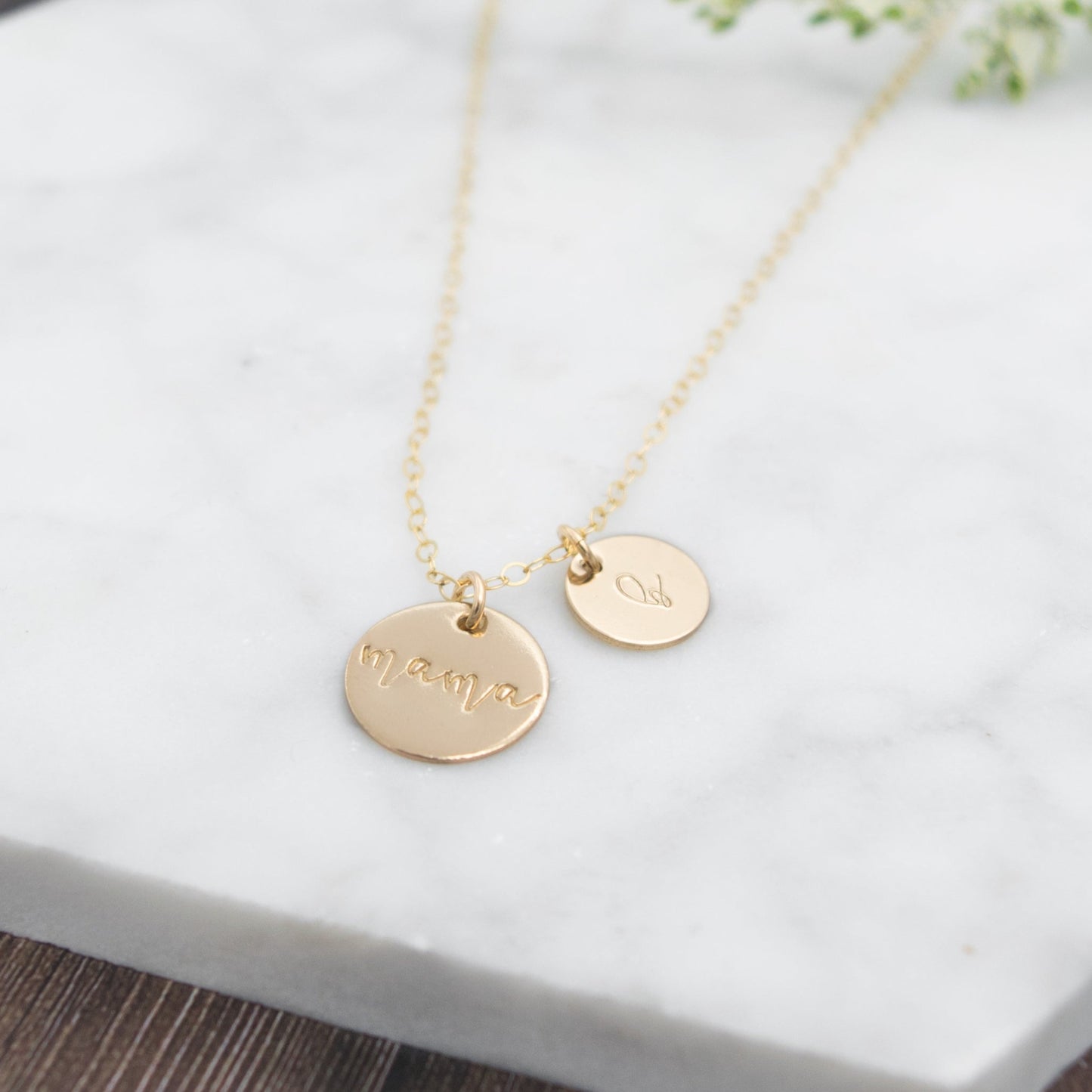 Cherished Mama Necklace - Hand-Stamped Initial Disc Add-ons, Personalized 14k Gold-Filled or Sterling Silver Cable Chain