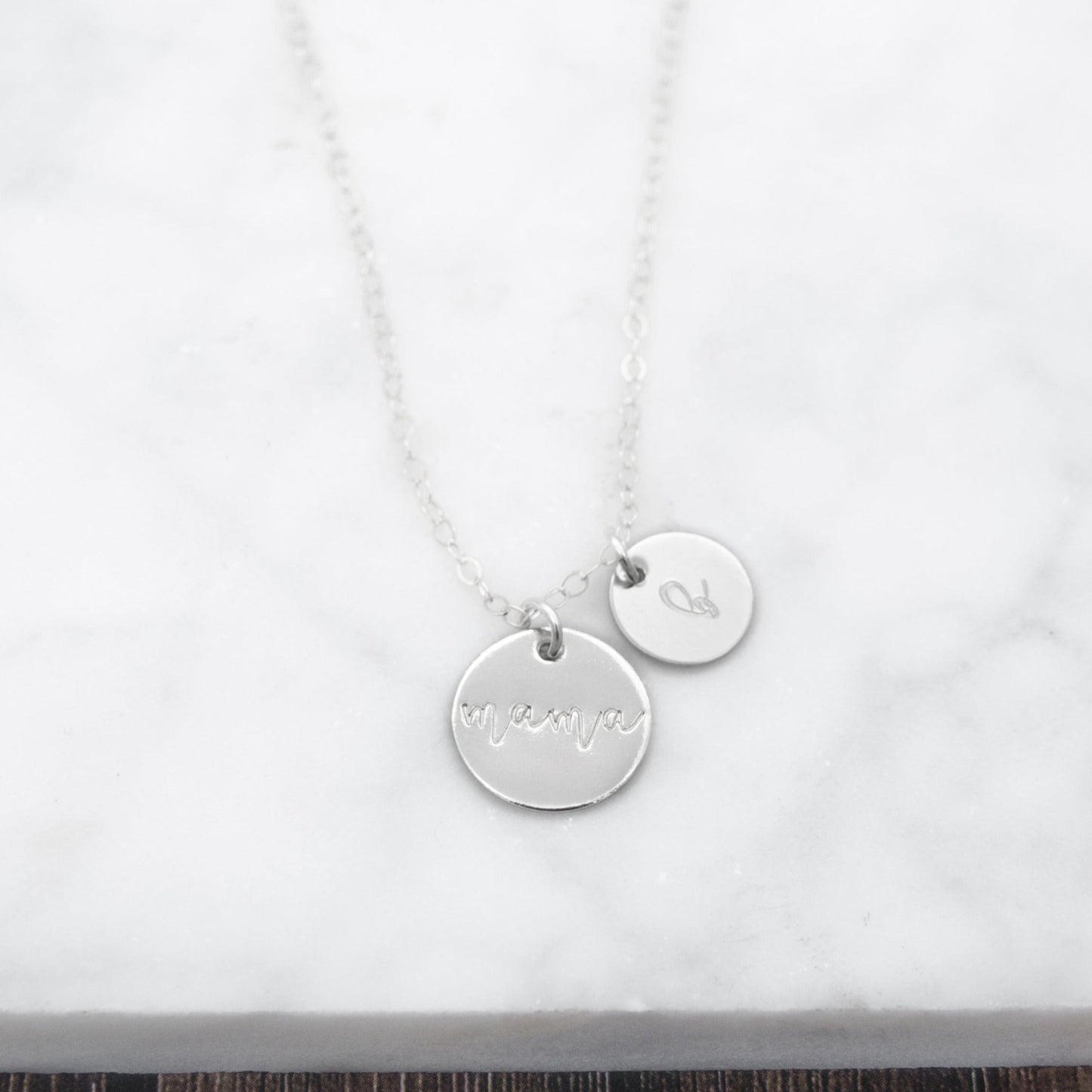 Cherished Mama Necklace - Hand-Stamped Initial Disc Add-ons, Personalized 14k Gold-Filled or Sterling Silver Cable Chain