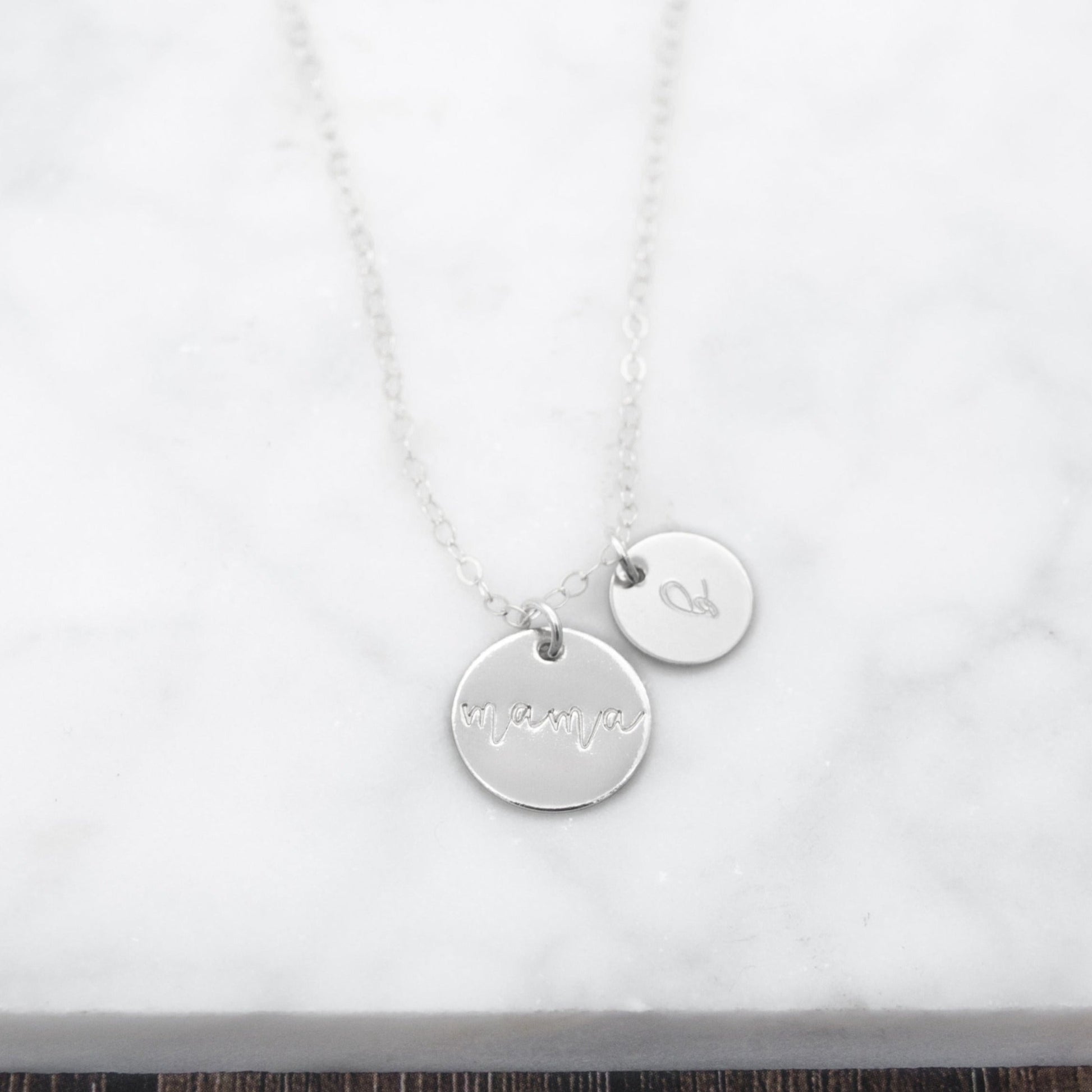 Cherished Mama Necklace - Hand-Stamped Initial Disc Add-ons, Personalized 14k Gold-Filled or Sterling Silver Cable Chain