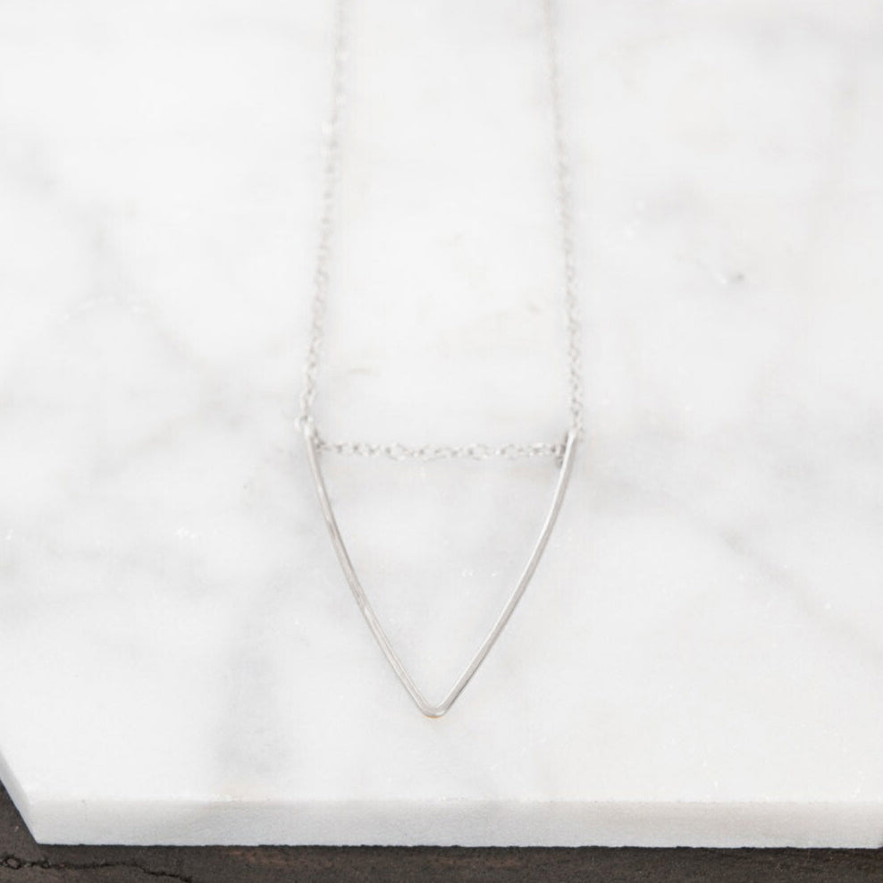 Hand formed and hammered v-shaped triangle pendant on a sterling silver cable chain necklace, mix and match pendant and chain