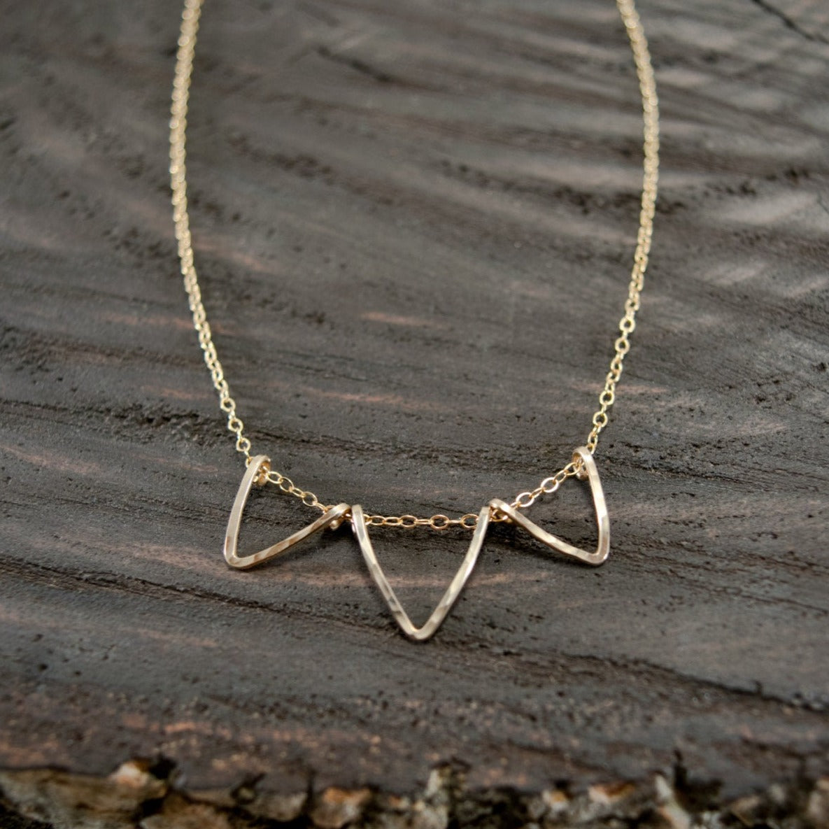 Modern Mini Vara Triangle Necklace - Hand Formed and Hammered, Gold-Filled or Sterling Silver