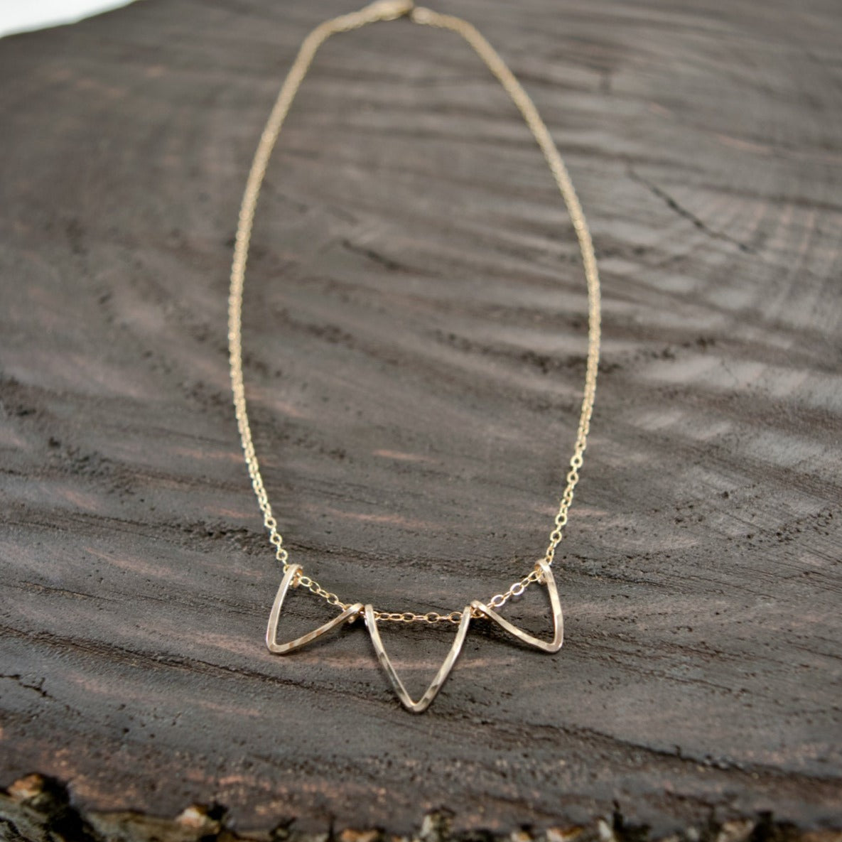 Modern Mini Vara Triangle Necklace - Hand Formed and Hammered, Gold-Filled or Sterling Silver