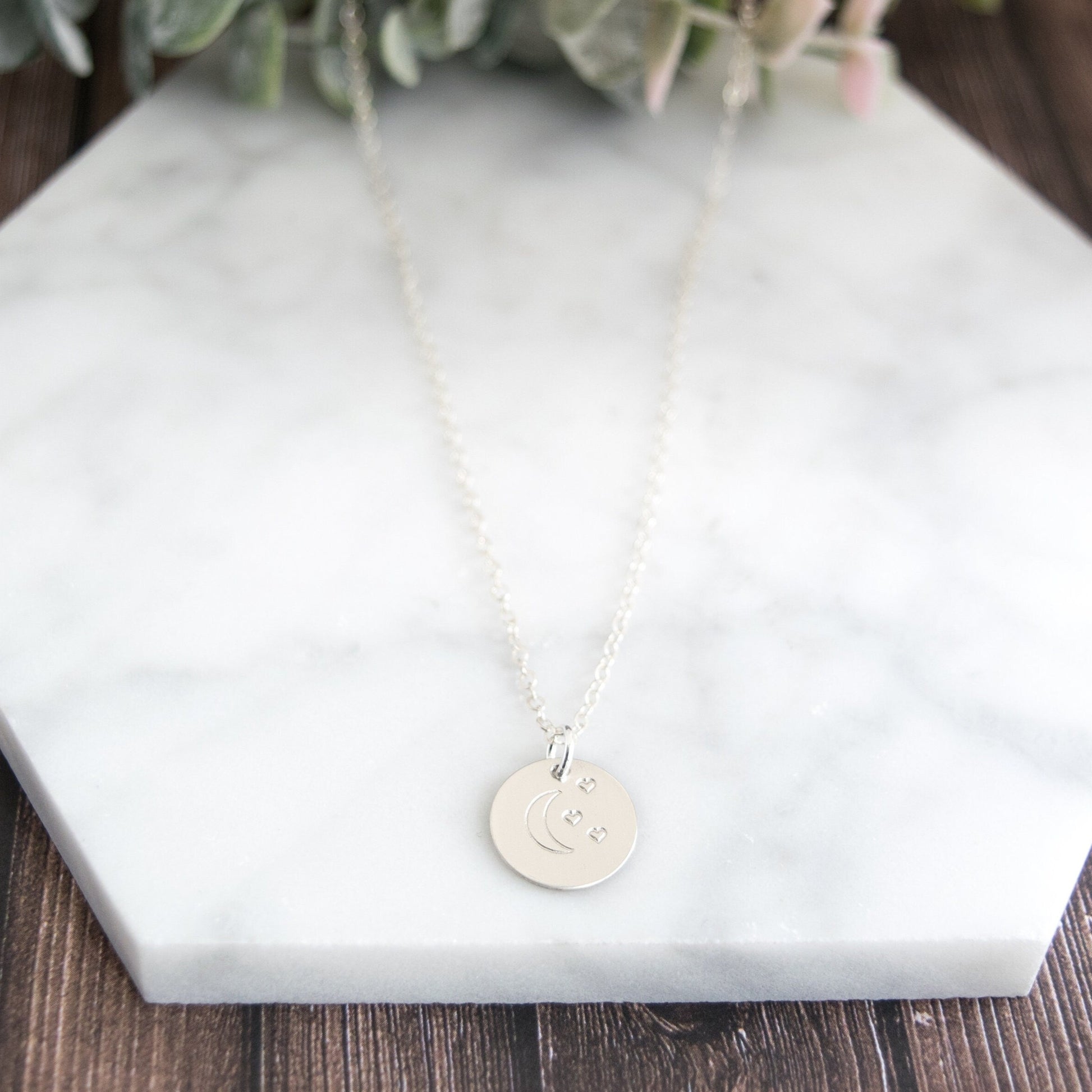 Expressive Love You to the Moon Disc Necklace - Minimalist and Elegant Handcrafted Jewelry