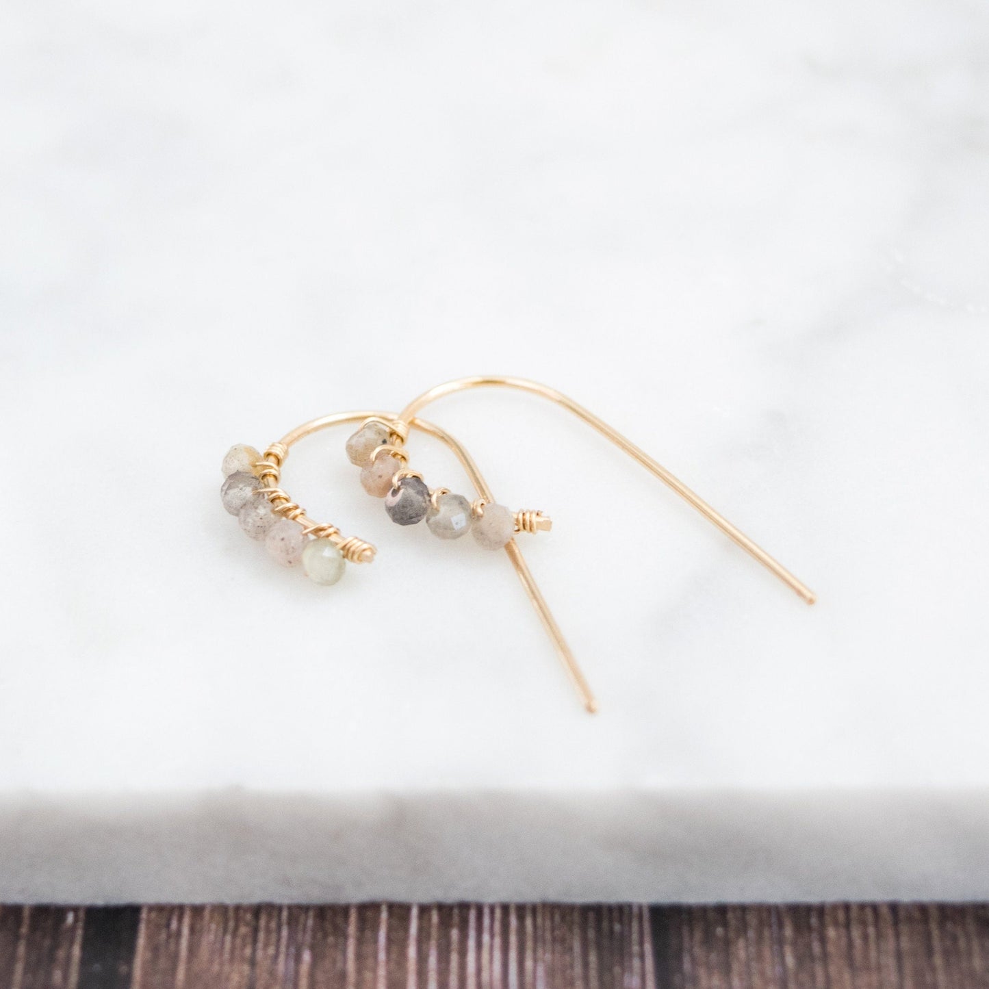 Classic Labradorite Half Hoop Earrings - Modern and Elegant Handmade Jewelry