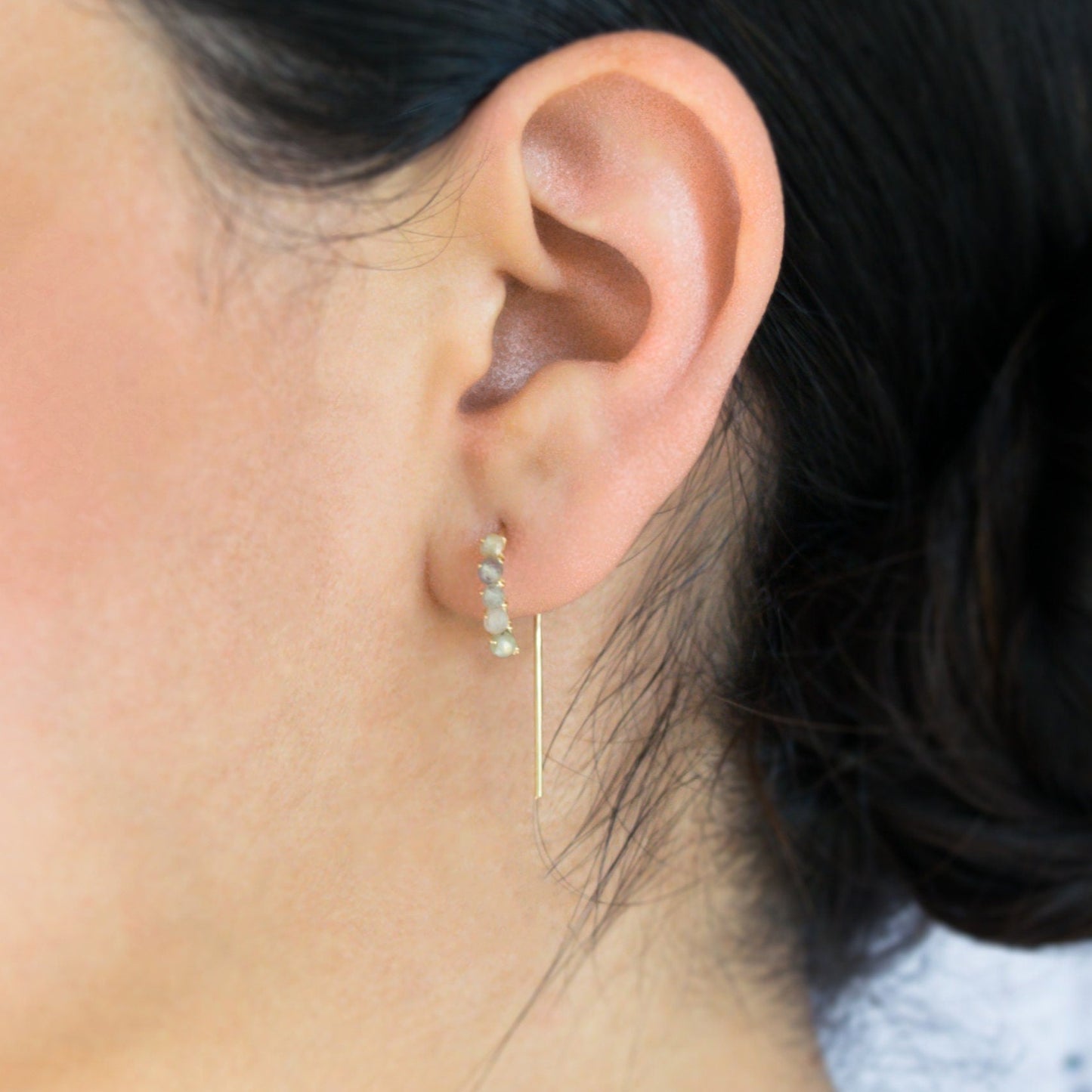Classic Labradorite Half Hoop Earrings - Modern and Elegant Handmade Jewelry