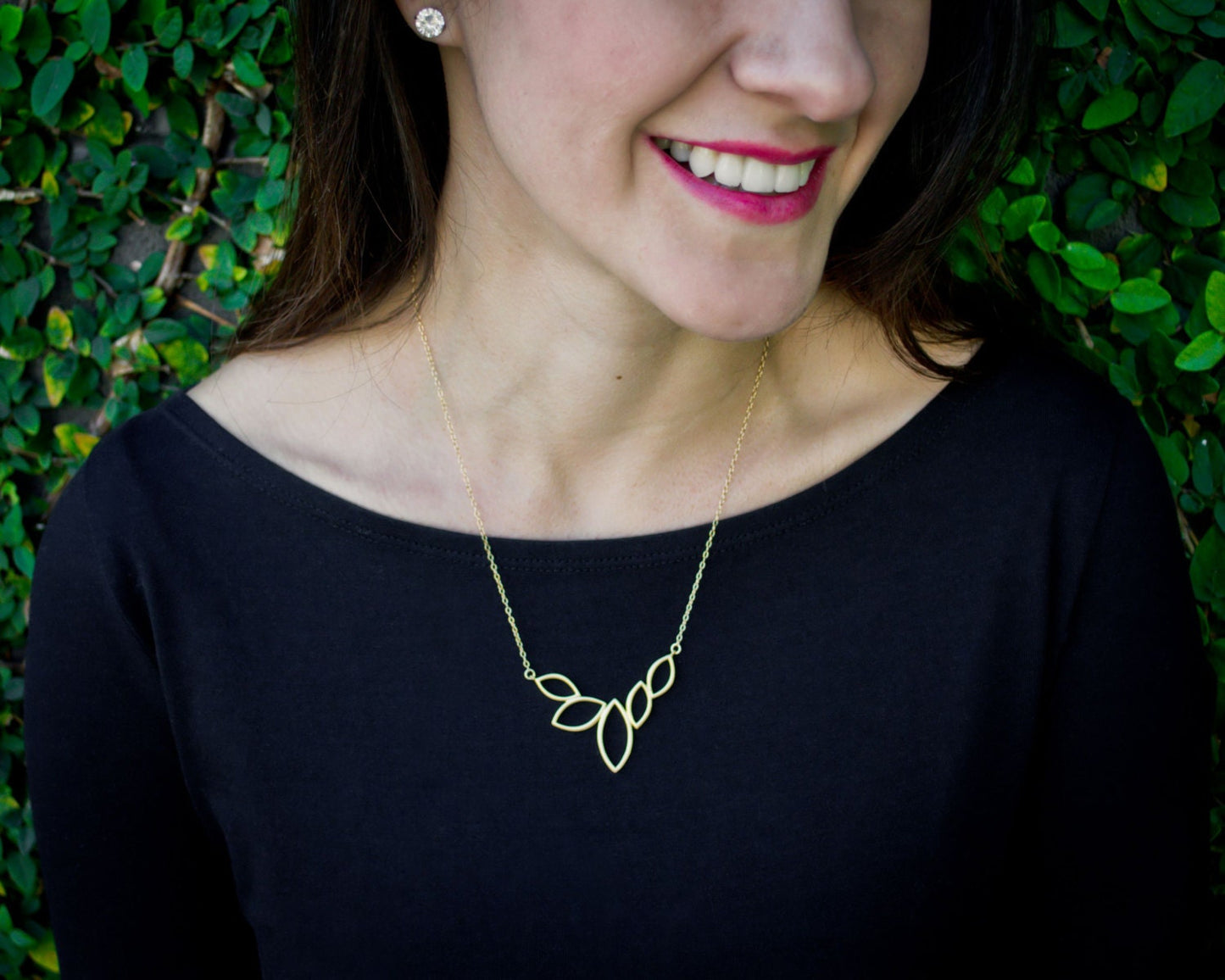 Five Leaves V-Shaped Necklace