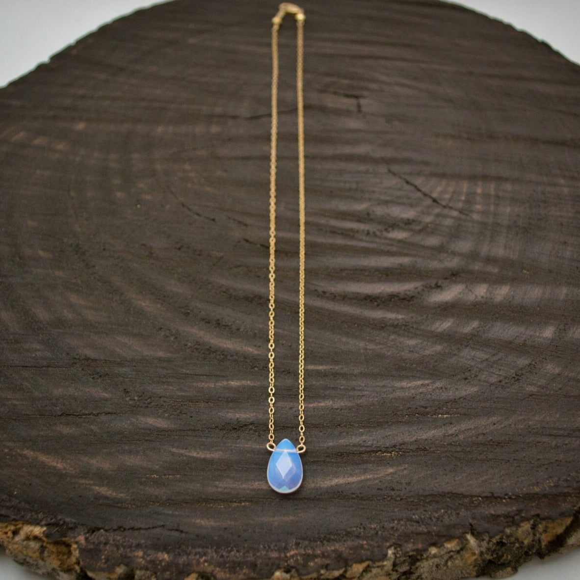 Luminous Opalite Bead Pendant Necklace - Pear-Shaped, Delicate 14k Gold-Filled or Sterling Silver