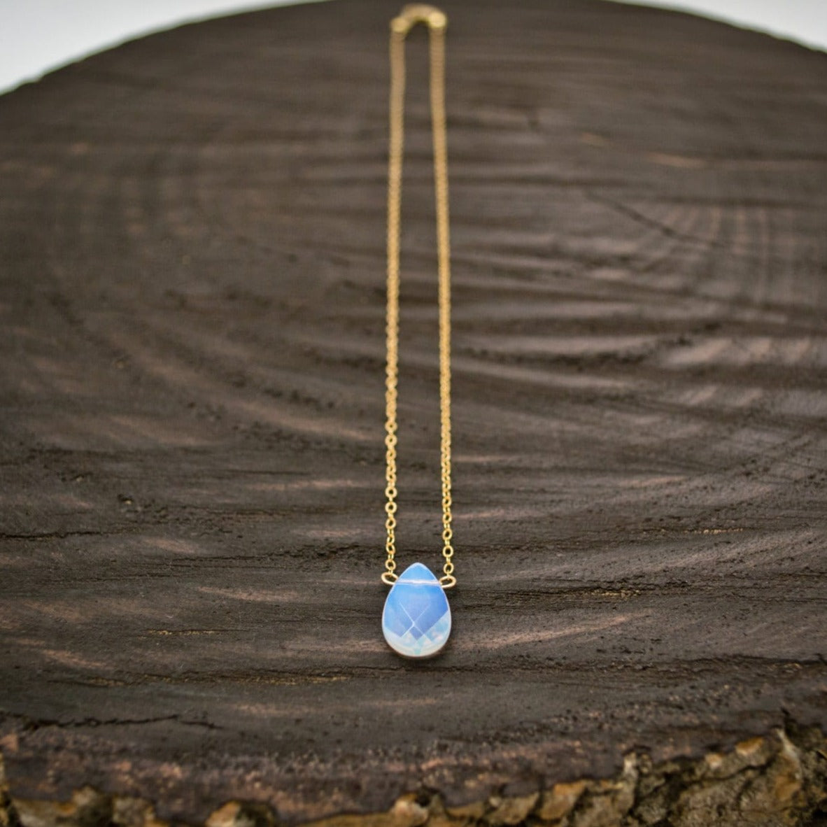 Luminous Opalite Bead Pendant Necklace - Pear-Shaped, Delicate 14k Gold-Filled or Sterling Silver