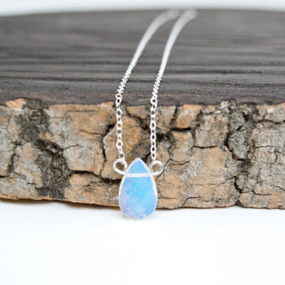 Luminous Opalite Bead Pendant Necklace - Pear-Shaped, Delicate 14k Gold-Filled or Sterling Silver