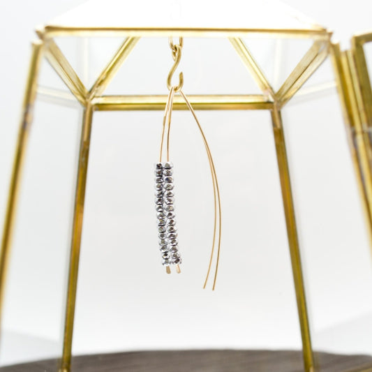 Sparkling Hematite Threader Earrings - Elegant Beaded Handmade Jewelry